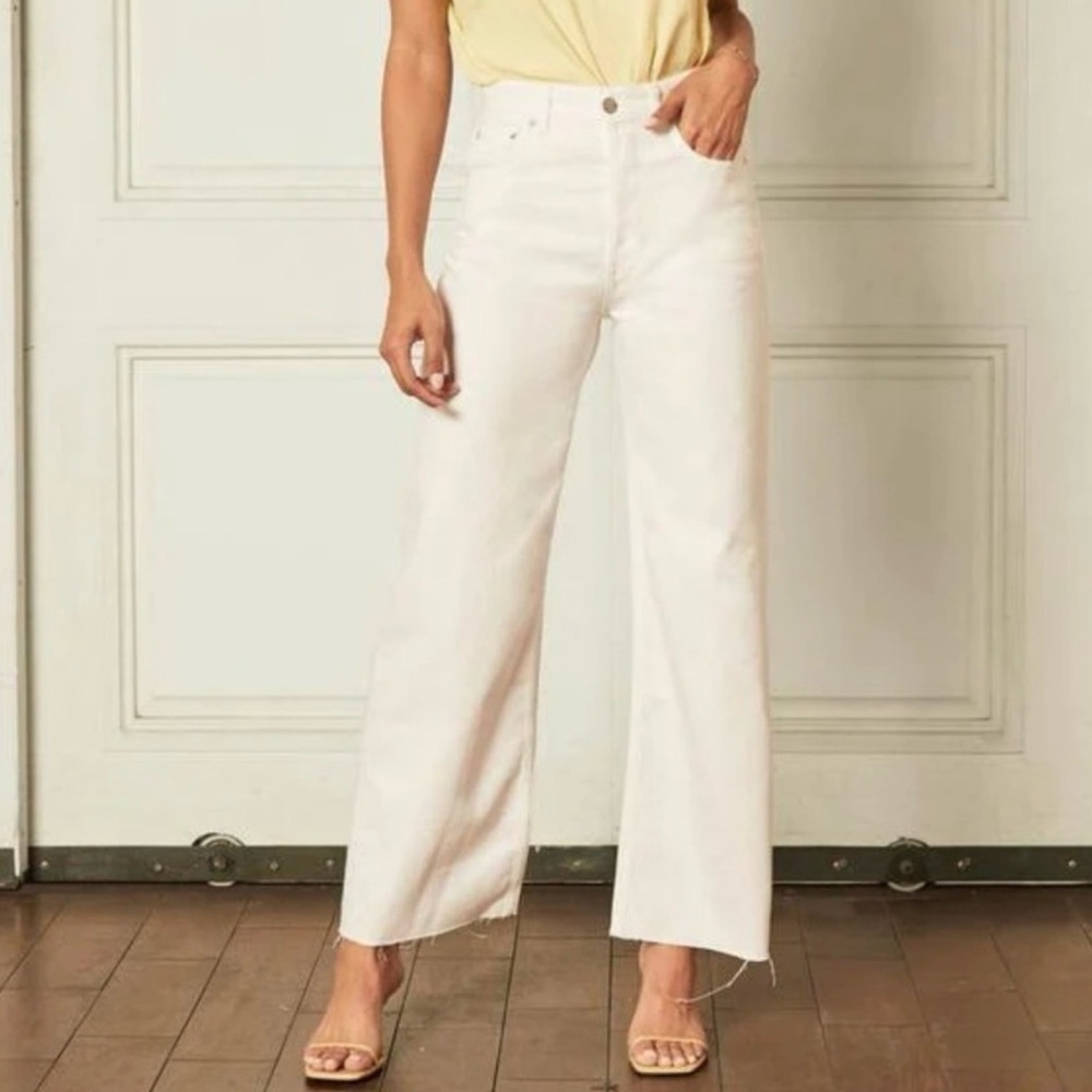 Boyish Jeans The Charley High Rise Wide Leg Jeans Rigid White Raw Hem Size 27